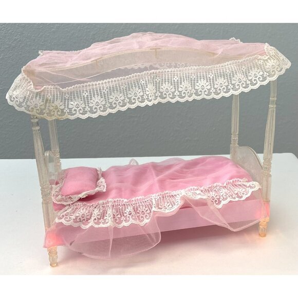 1996 MATTEL Barbie Glitter & Glow Light-up Canopy Bed Pink Furniture 15327 *Read - Picture 1 of 16